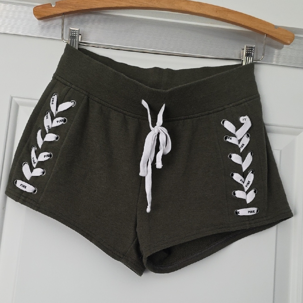 PINK Victoria's Secret Dark Green Lace-Up Shorts!